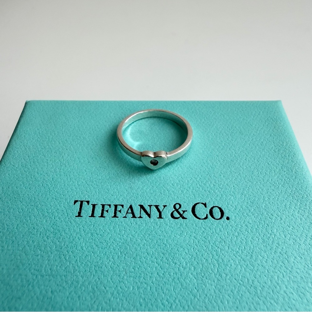 Tiffany & Co. Elsa Peretti Heart with Diamond Silver Ring Size 5.5